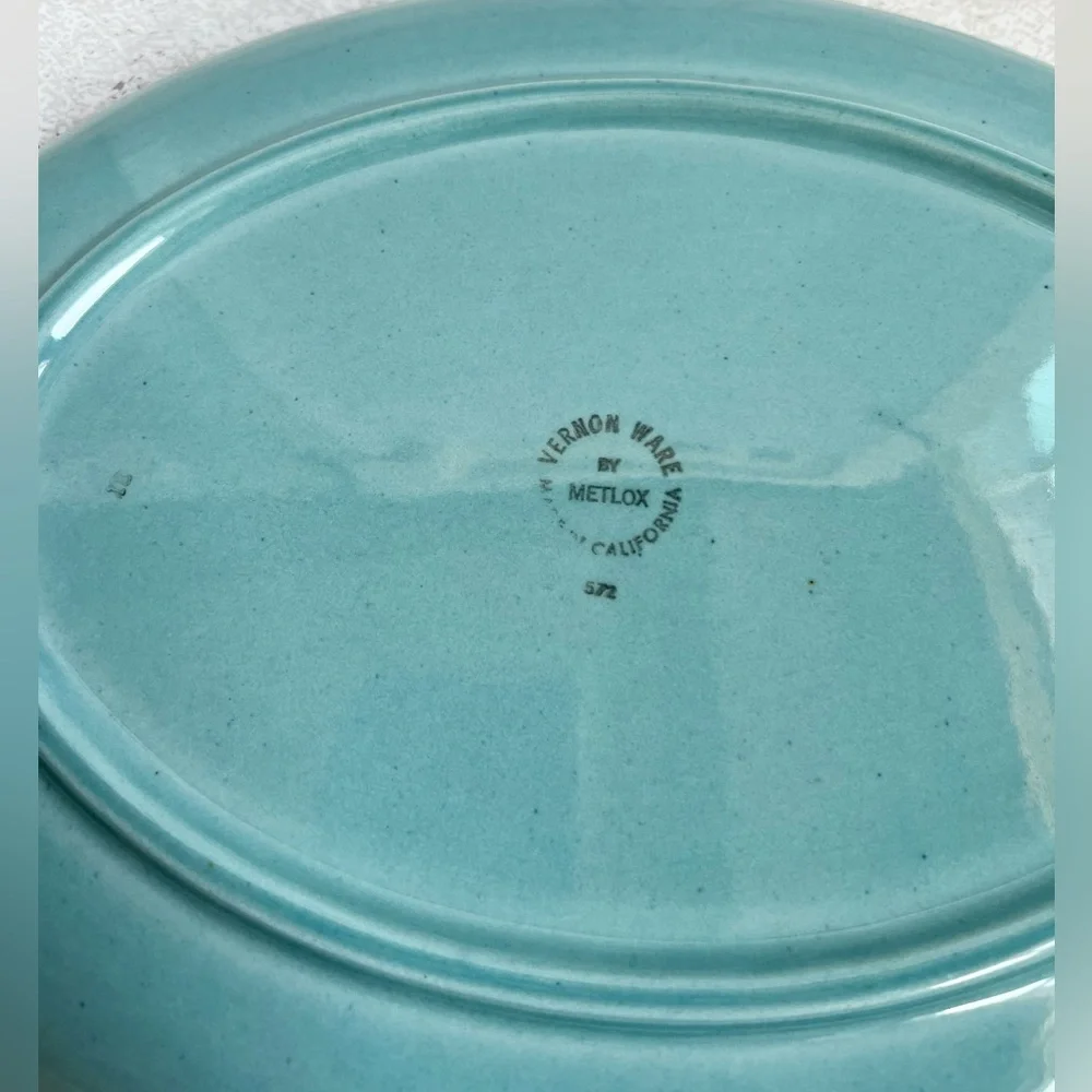 VTG Metlox Vernon Ware Tulip Time Oval Platter MCM Blue Turquoise 13
